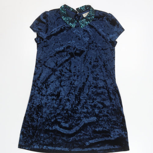 Next Girls Blue Velvet Sequin Collar Shift Party Dress 9 Years