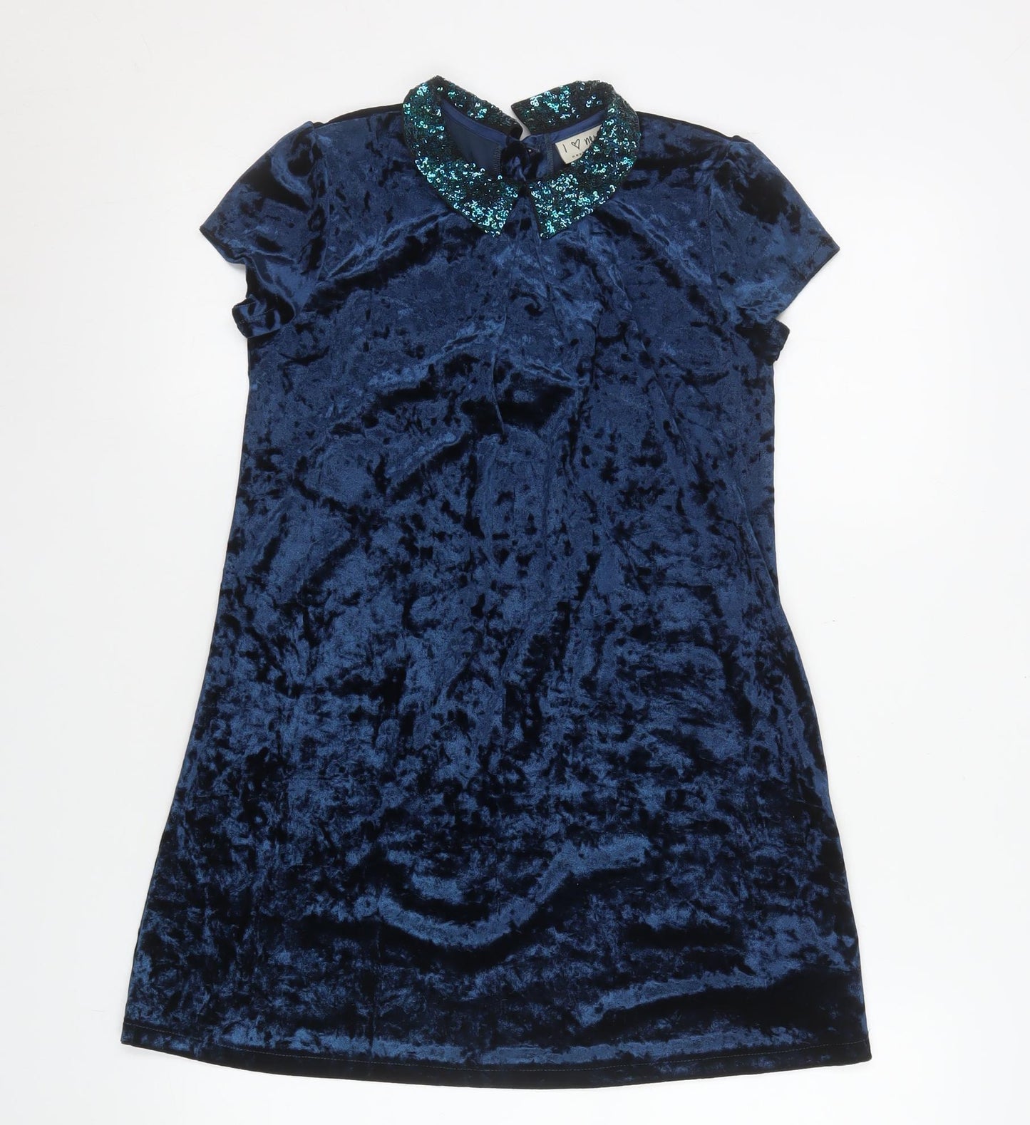 Next Girls Blue Velvet Sequin Collar Shift Party Dress 9 Years