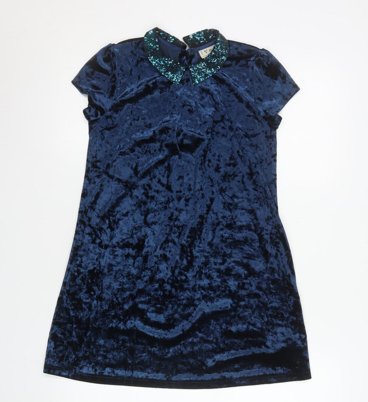 Next Girls Blue Velvet Sequin Collar Shift Party Dress 9 Years