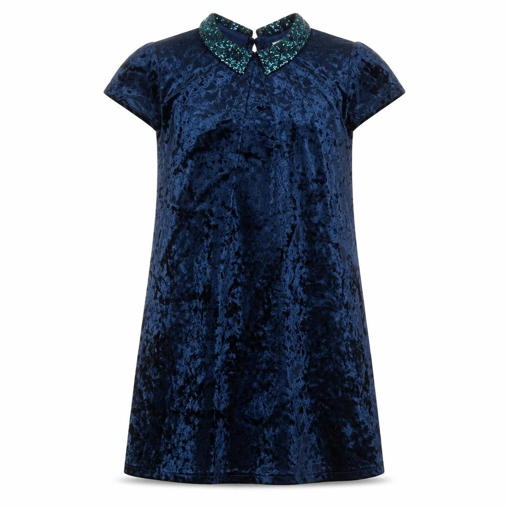Next Girls Blue Velvet Sequin Collar Shift Party Dress 9 Years