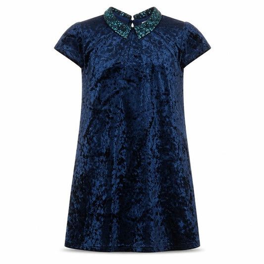 Next Girls Blue Velvet Sequin Collar Shift Party Dress 9 Years