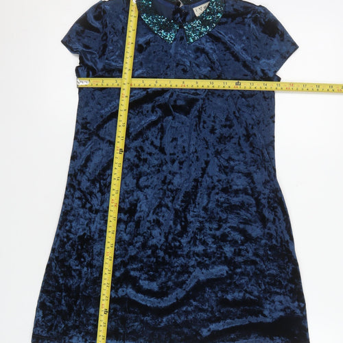 Next Girls Blue Velvet Sequin Collar Shift Party Dress 9 Years