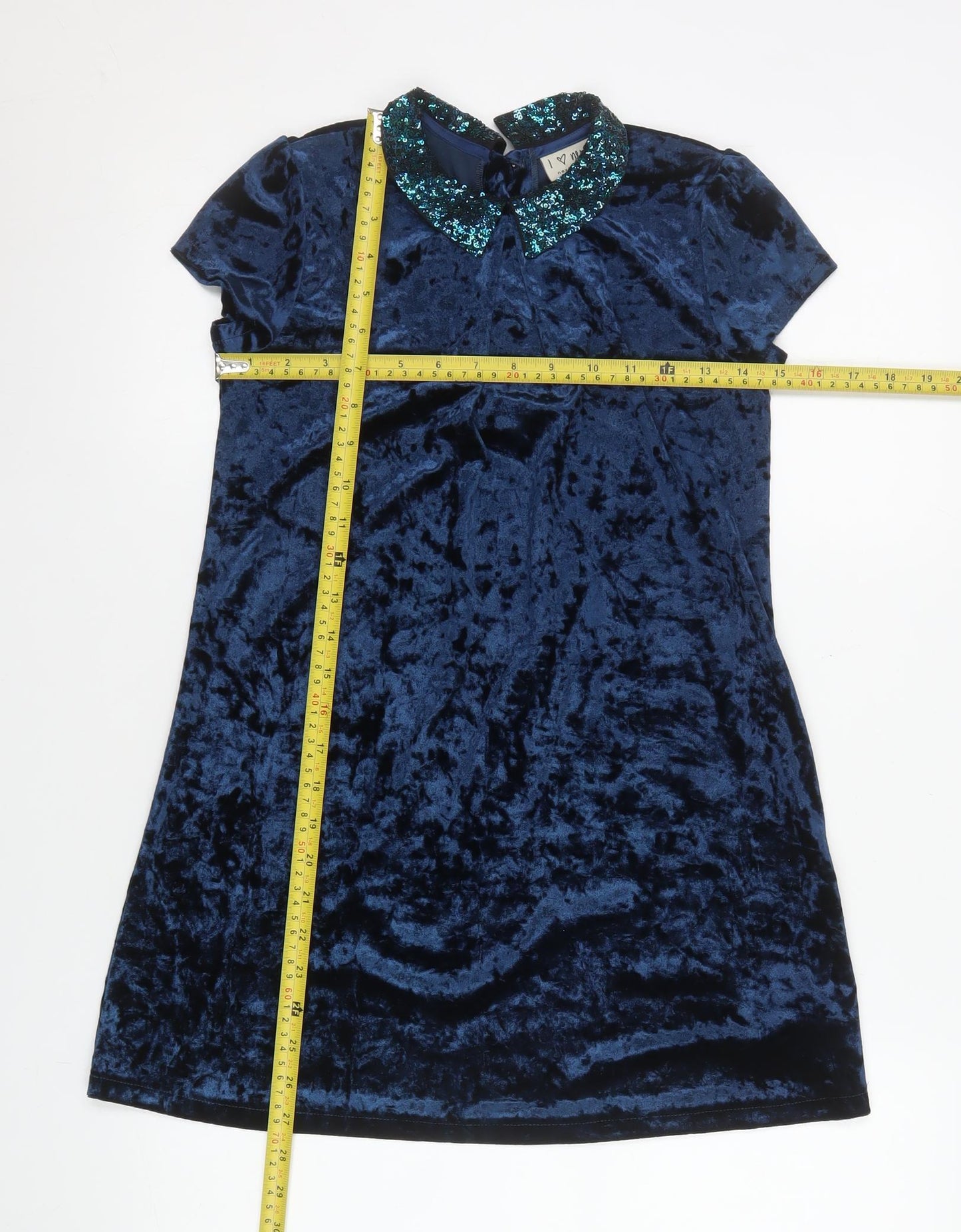 Next Girls Blue Velvet Sequin Collar Shift Party Dress 9 Years