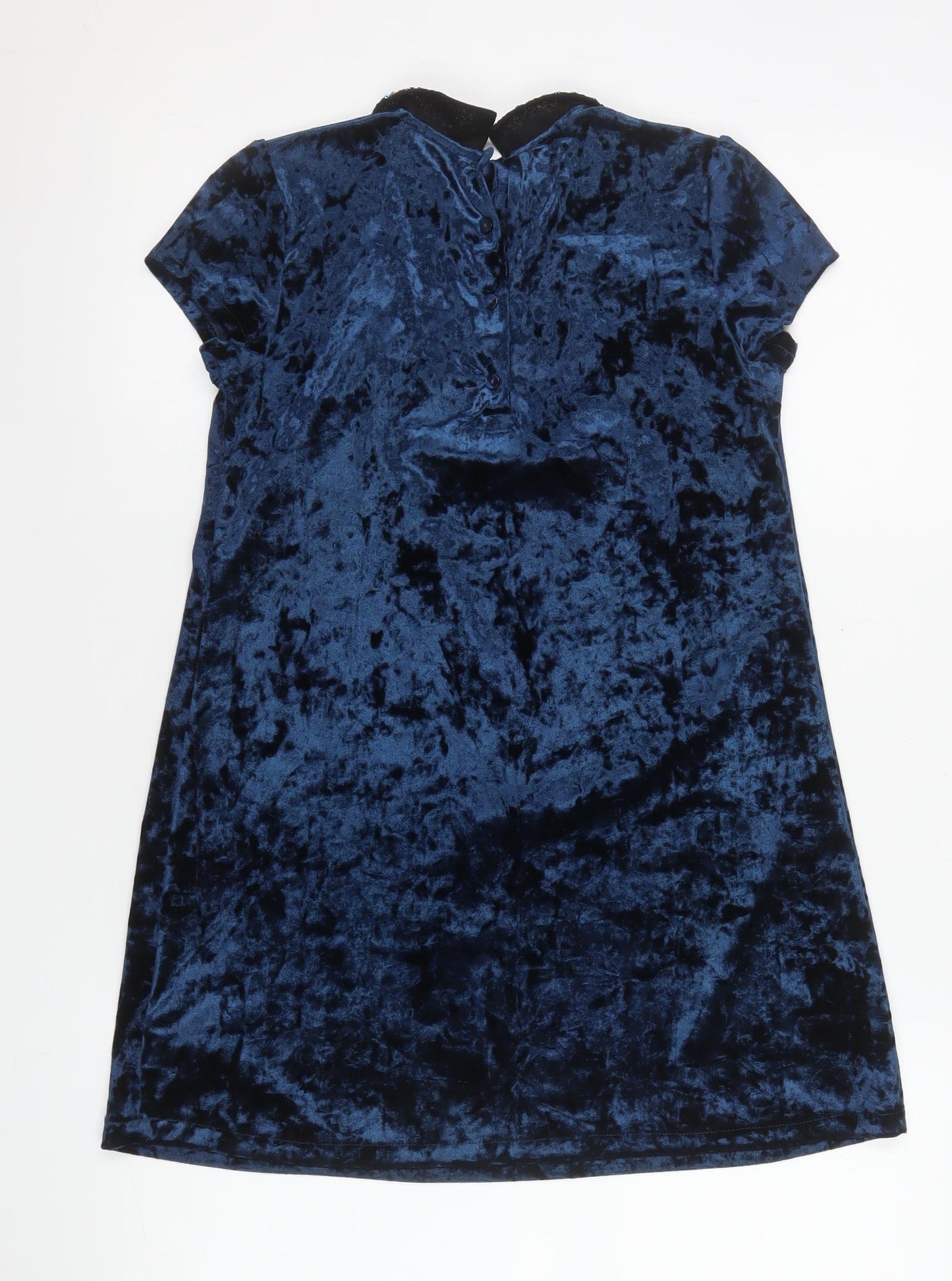 Next Girls Blue Velvet Sequin Collar Shift Party Dress 9 Years