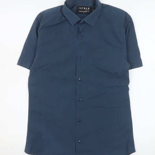Topman Men's Blue Slim Fit Short Sleeve Button-Up Shirt Size S