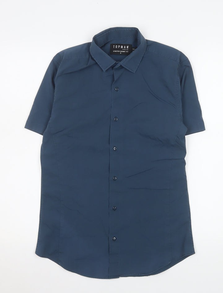 Topman Men's Blue Slim Fit Short Sleeve Button-Up Shirt Size S