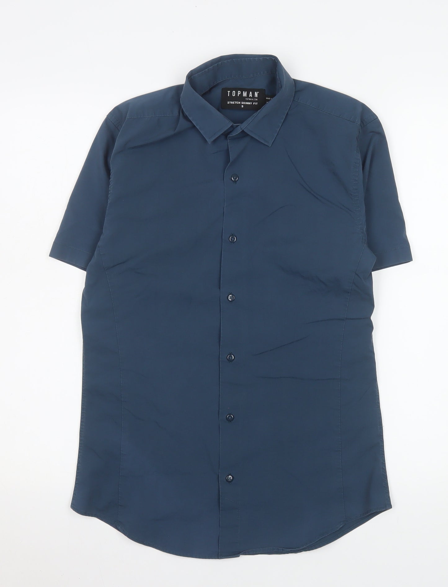 Topman Men's Blue Slim Fit Short Sleeve Button-Up Shirt Size S