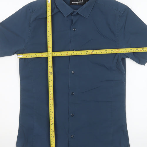Topman Men's Blue Slim Fit Short Sleeve Button-Up Shirt Size S