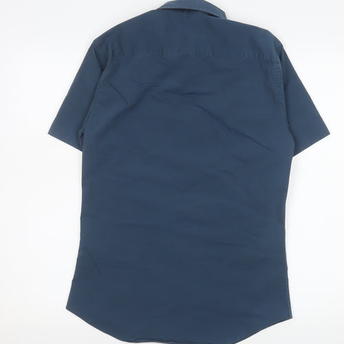 Topman Men's Blue Slim Fit Short Sleeve Button-Up Shirt Size S