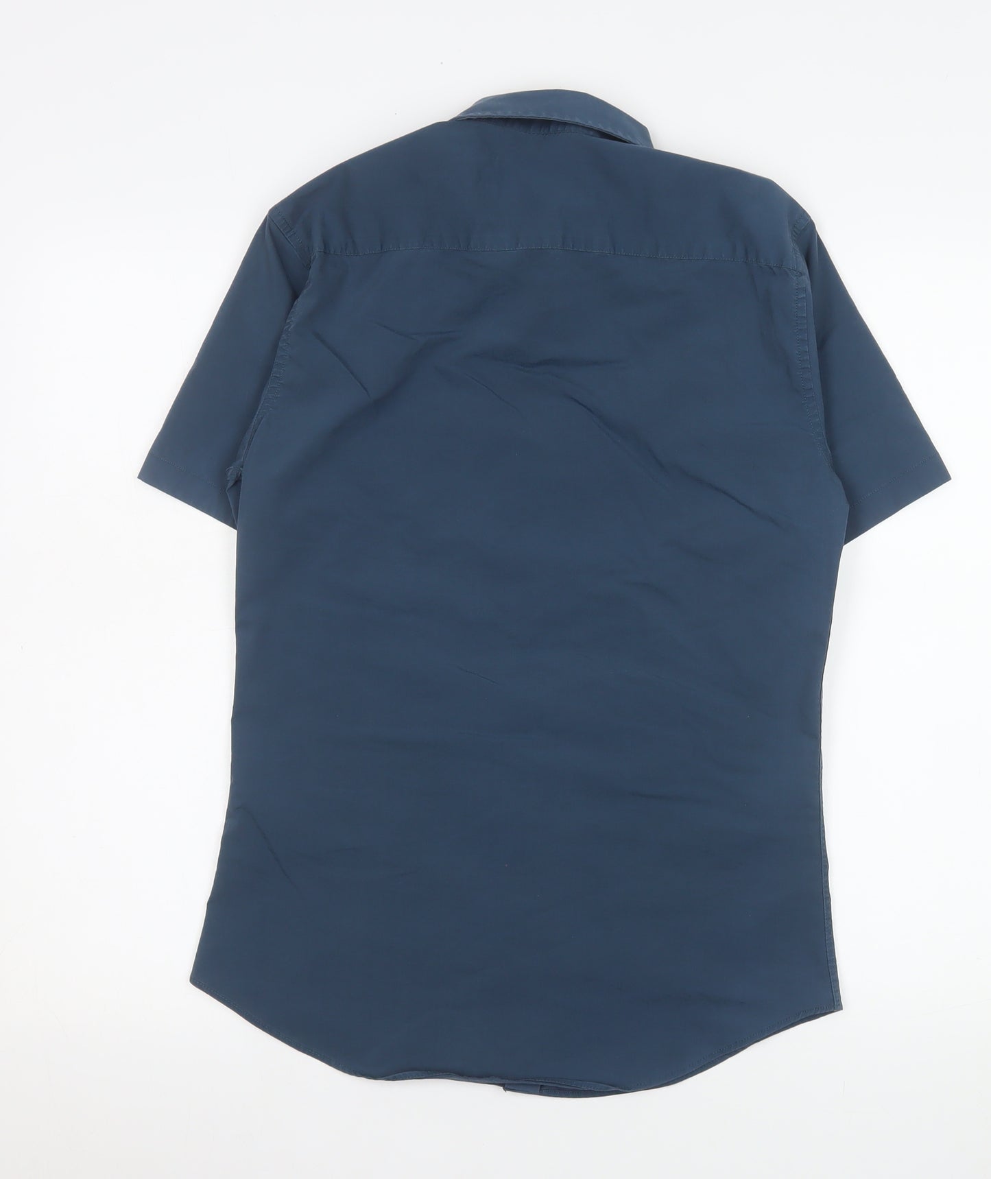 Topman Men's Blue Slim Fit Short Sleeve Button-Up Shirt Size S