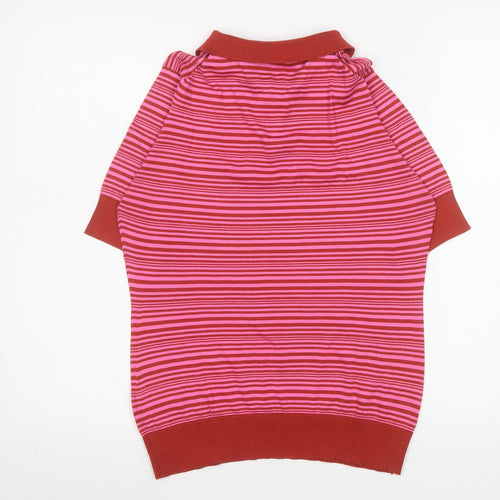 John Smedley Women's Red Striped Sea Island Cotton Polo Top L