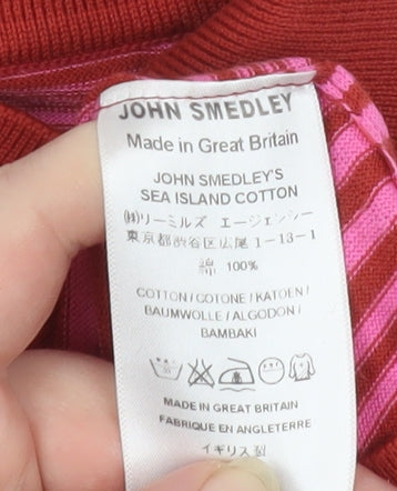 John Smedley Women's Red Striped Sea Island Cotton Polo Top L