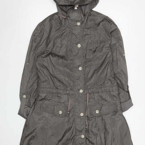 Denim Co Women Grey Nylon Long Hooded Parka Coat Size 12