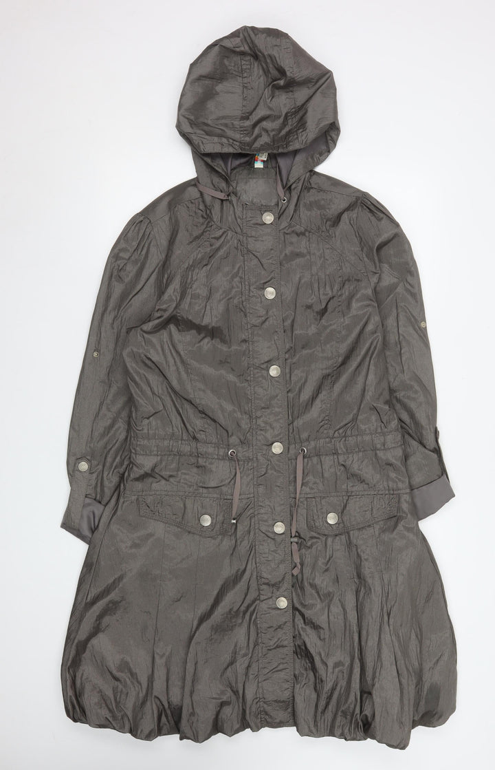 Denim Co Women Grey Nylon Long Hooded Parka Coat Size 12