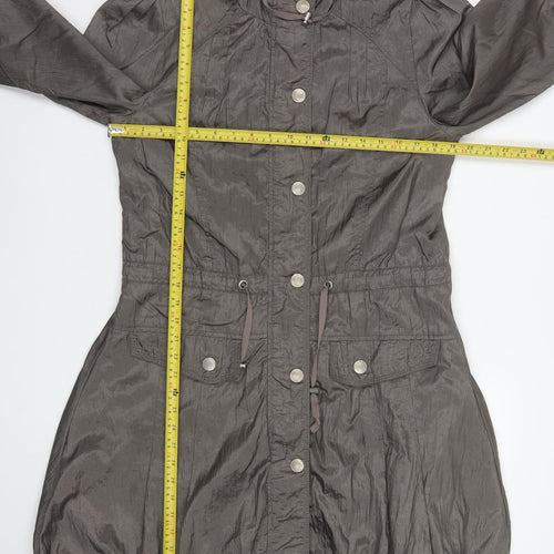Denim Co Women Grey Nylon Long Hooded Parka Coat Size 12