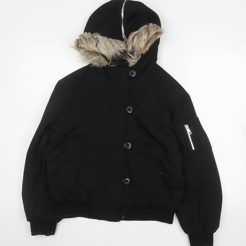 Marks and Spencer Girls Black Faux Fur Hooded Puffer Jacket 12-13 Years