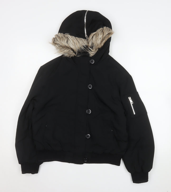 Marks and Spencer Girls Black Faux Fur Hooded Puffer Jacket 12-13 Years