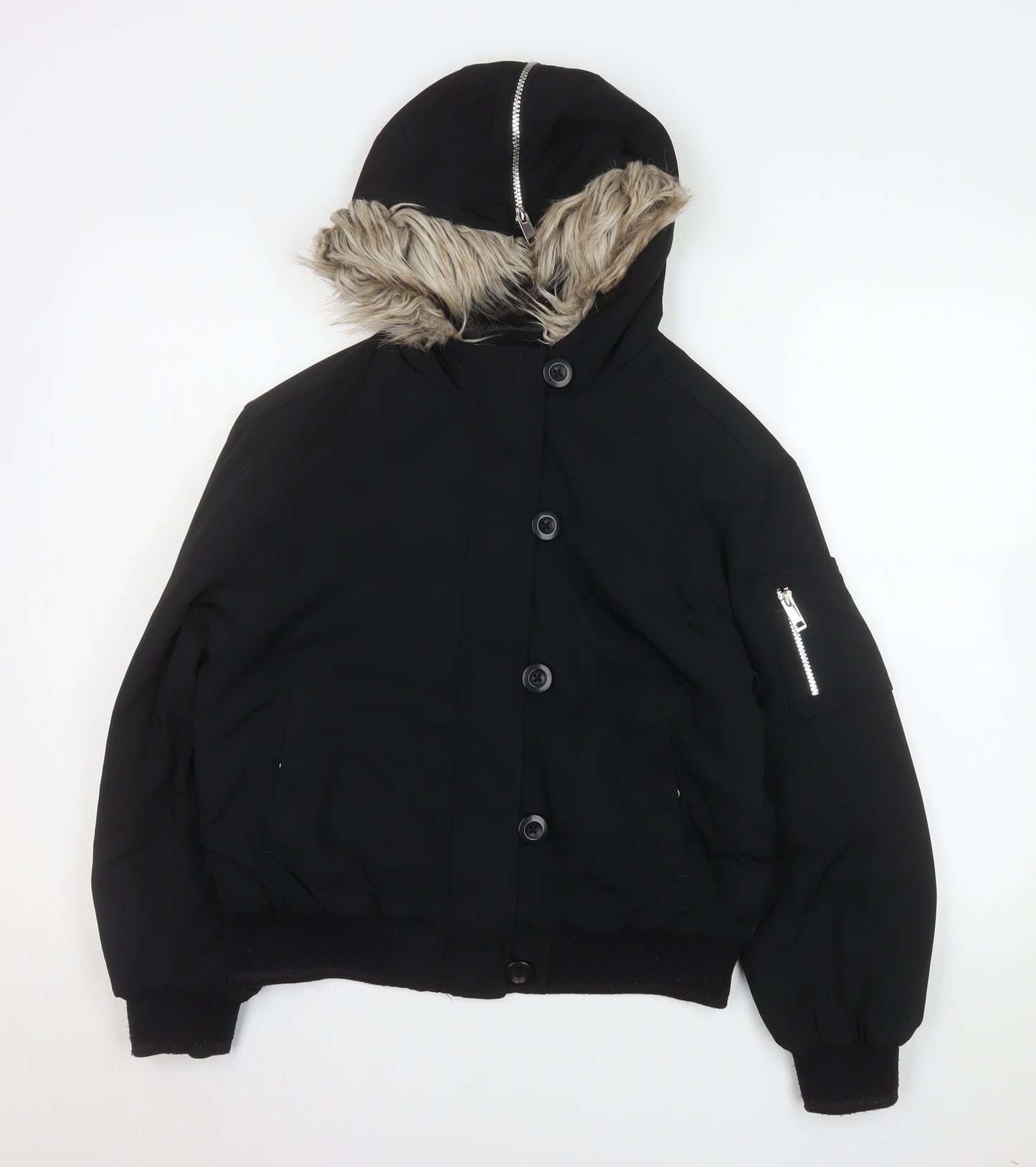 Marks and Spencer Girls Black Faux Fur Hooded Puffer Jacket 12-13 Years