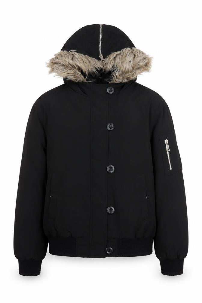 Marks and Spencer Girls Black Faux Fur Hooded Puffer Jacket 12-13 Years