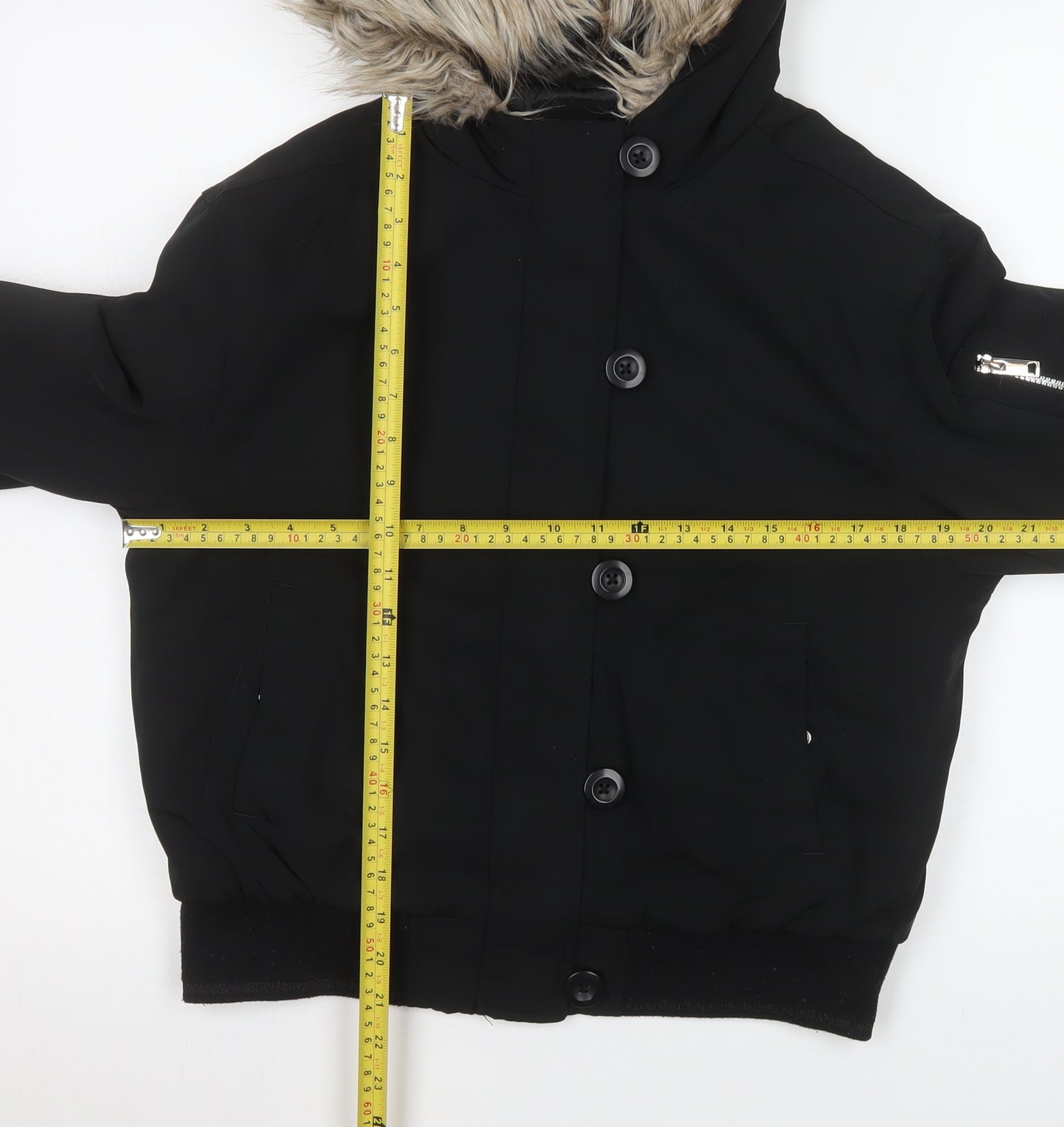Marks and Spencer Girls Black Faux Fur Hooded Puffer Jacket 12-13 Years