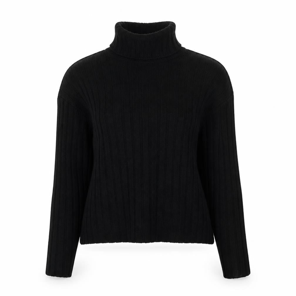 Front view of Threadbare women’s black, size UK 10, roll neck rib knit jumper
