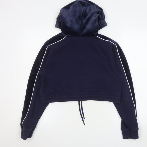 Fila Womens Navy Blue Cropped Hoodie Size 12 M Logo Drawstring Pullover