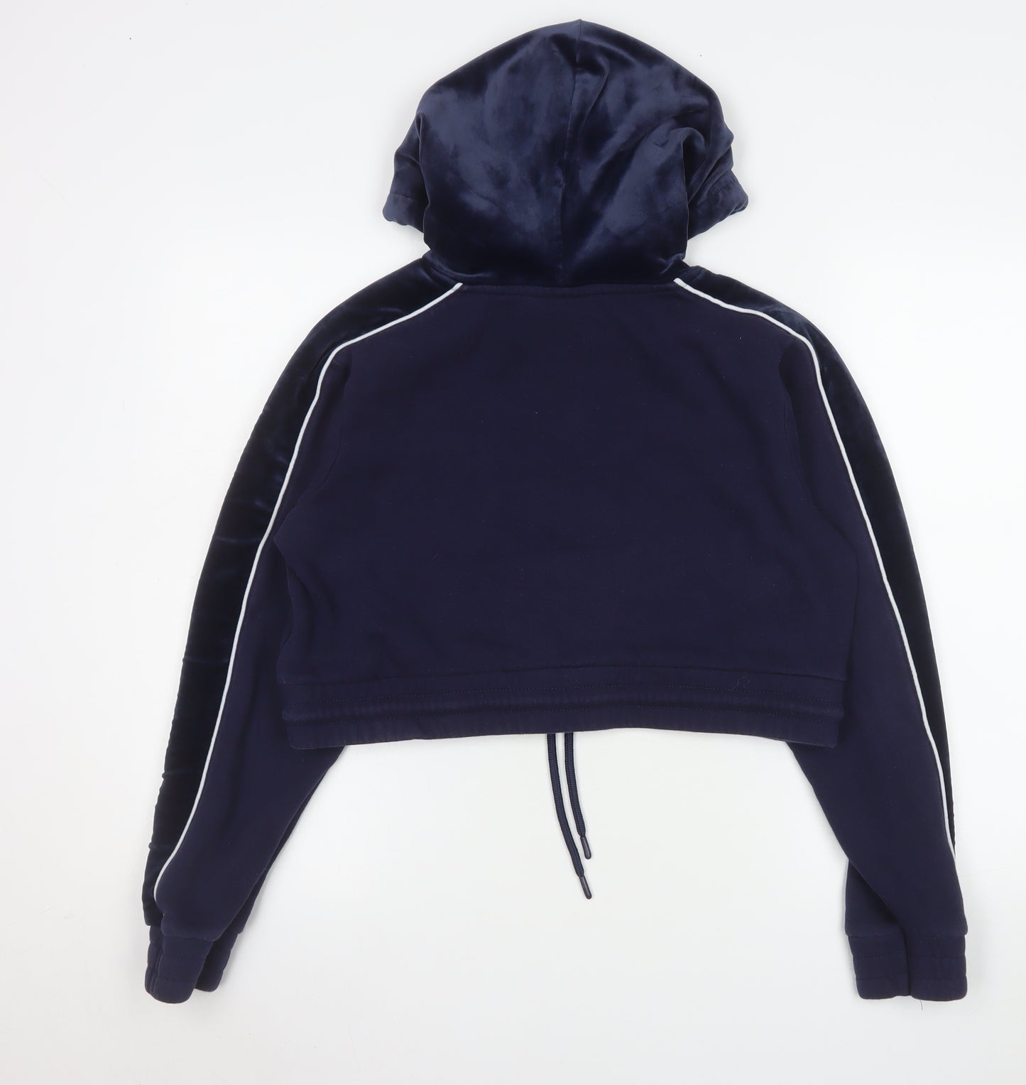 Fila Womens Navy Blue Cropped Hoodie Size 12 M Logo Drawstring Pullover