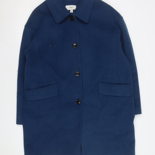 Marks and Spencer Womens Blue Wool Overcoat Size 14 Regular