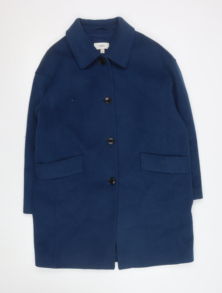 Marks and Spencer Womens Blue Wool Overcoat Size 14 Regular