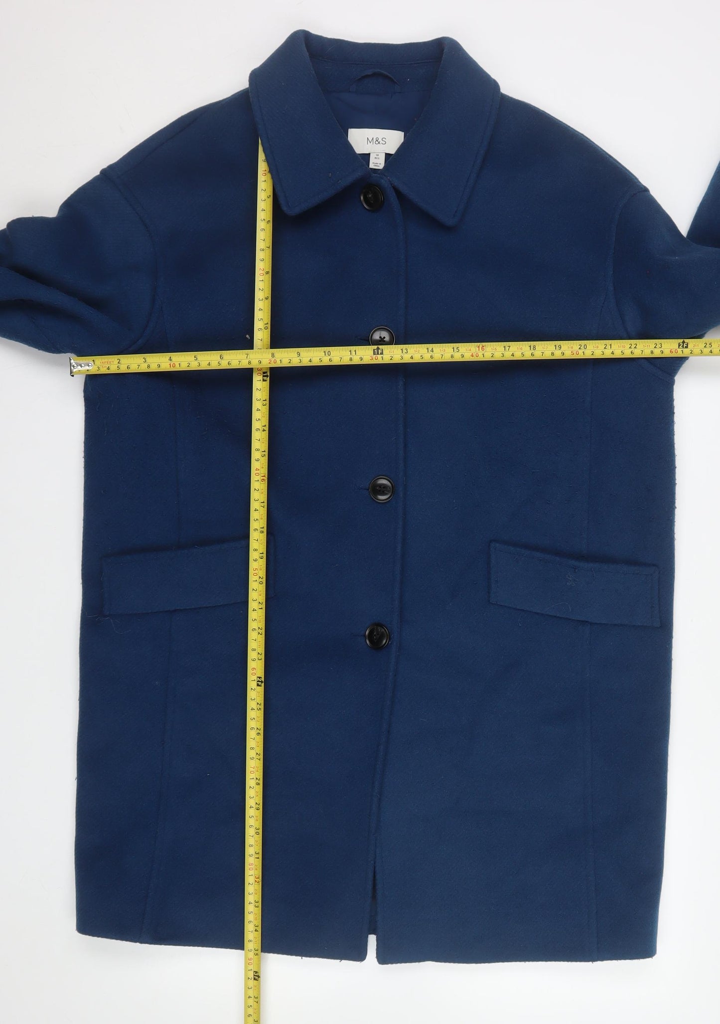 Marks and Spencer Womens Blue Wool Overcoat Size 14 Regular