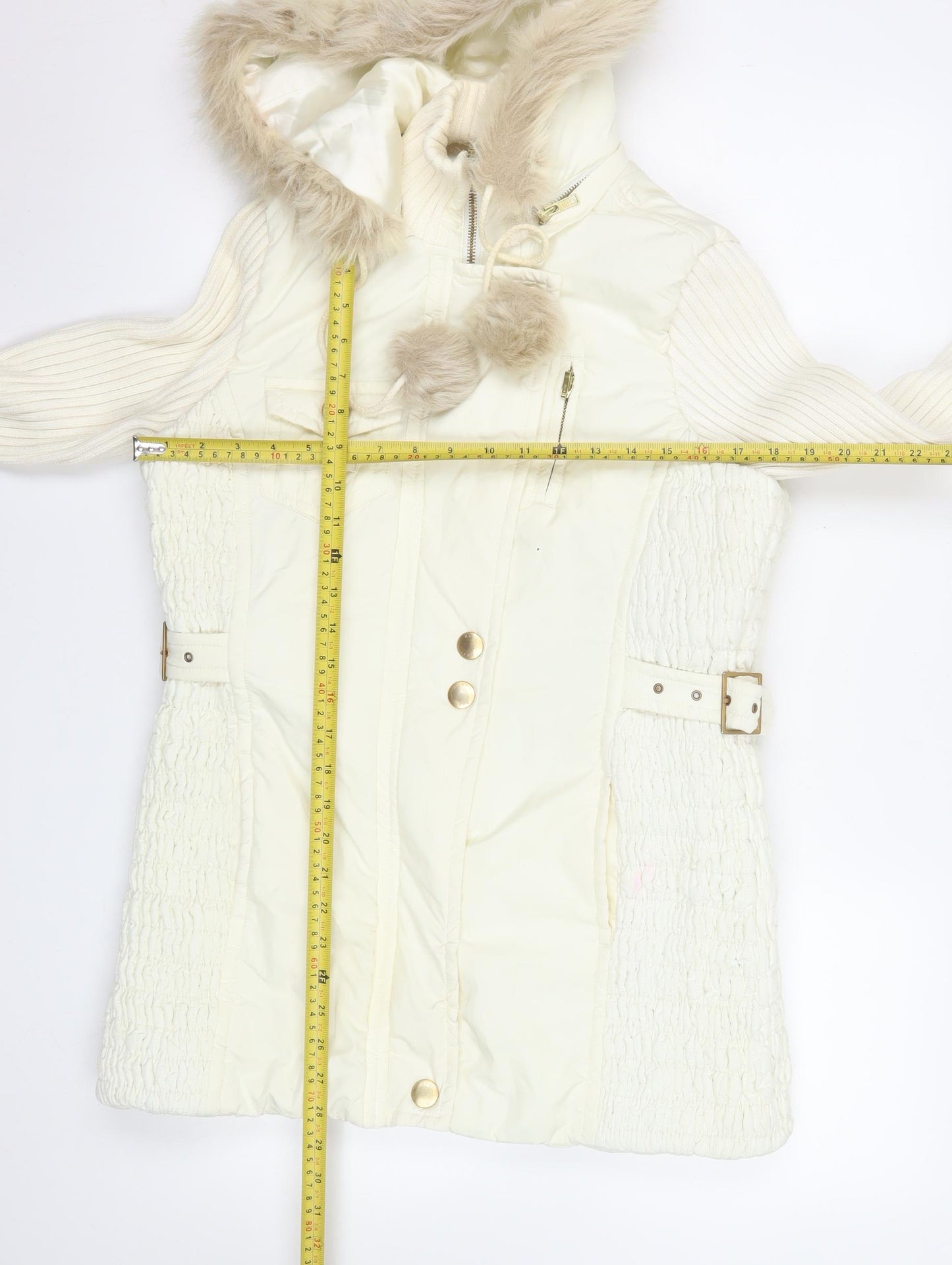 Next Women Ivory Faux Fur Hooded Belted Parka Coat UK 10