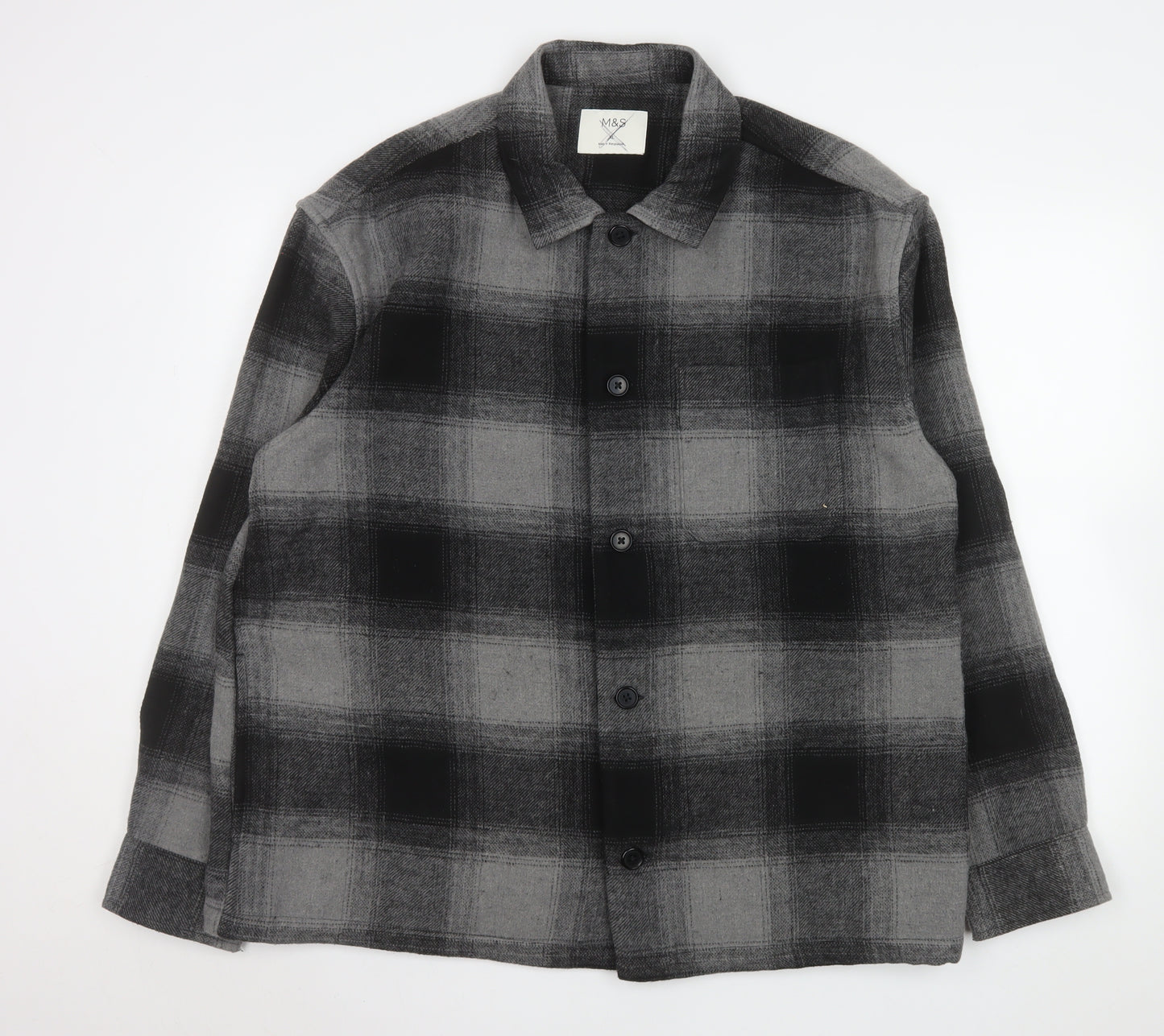 Marks and Spencer Men's Grey Check Flannel Jacket L Regular Fit