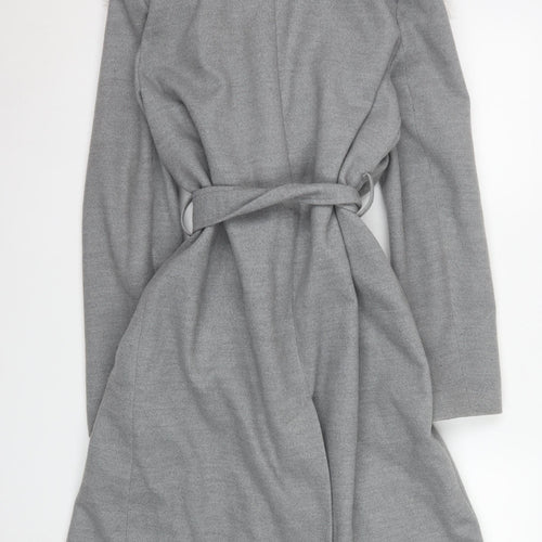 River Island Womens Grey Faux Fur Collar Belted Long Coat Size 12
