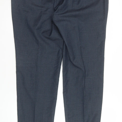 Kin by John Lewis Men's Blue Check Wool Blend Dress Trousers Size 36L