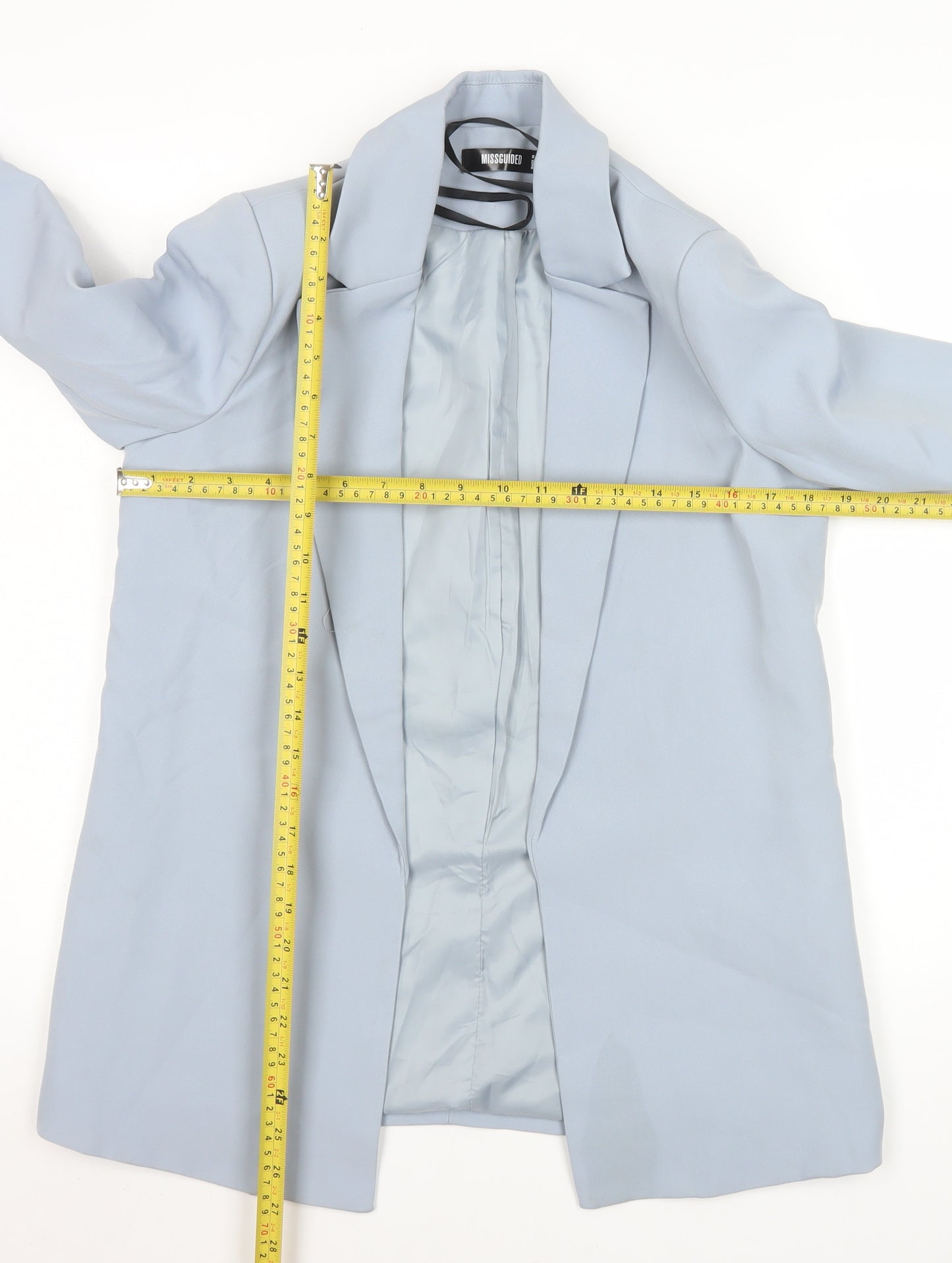 Missguided Women Blue Long Blazer Jacket UK 6 Slim Fit Lined Polyester Blend