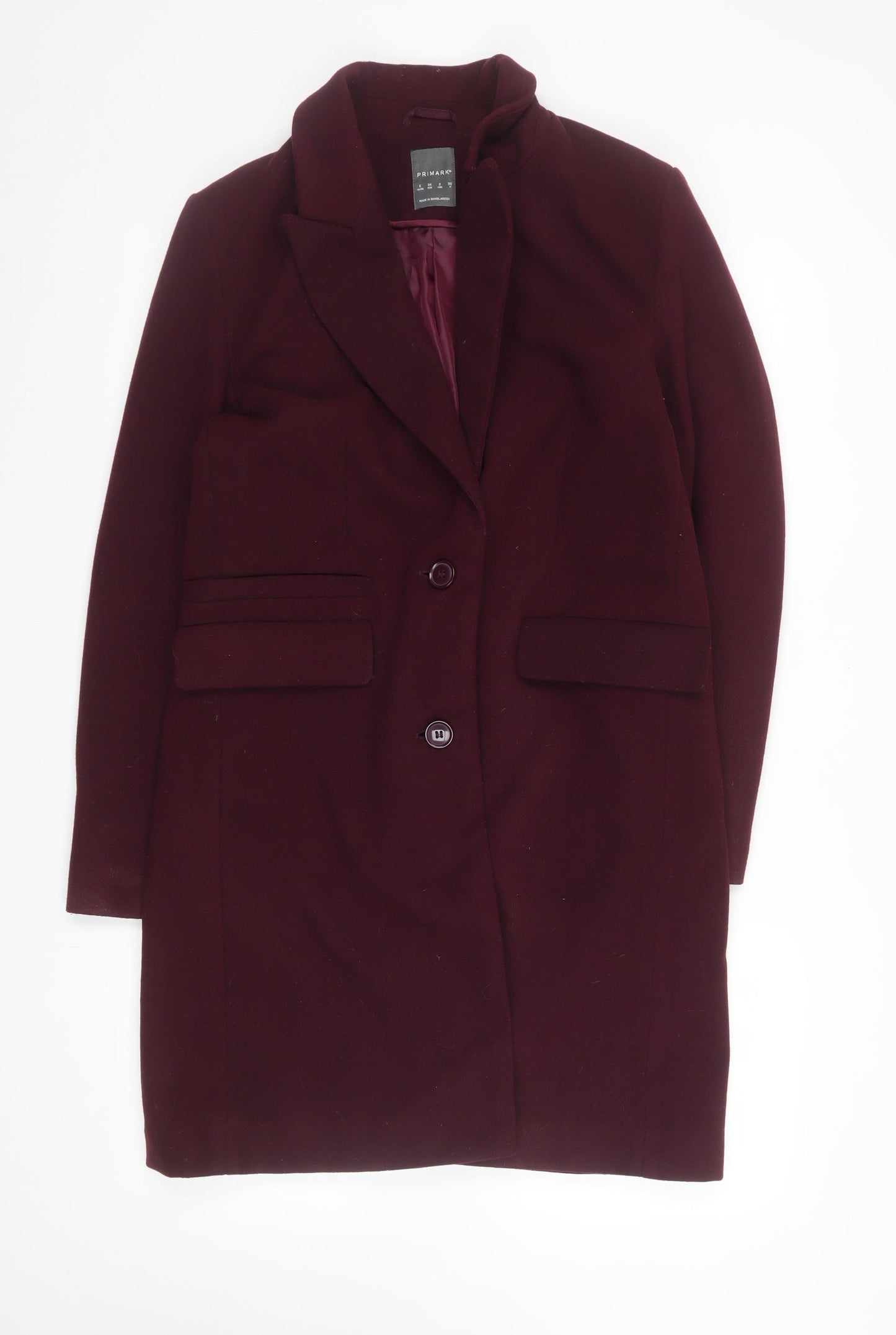 Primark Women Red Polyester Mid-Length Overcoat Size 6