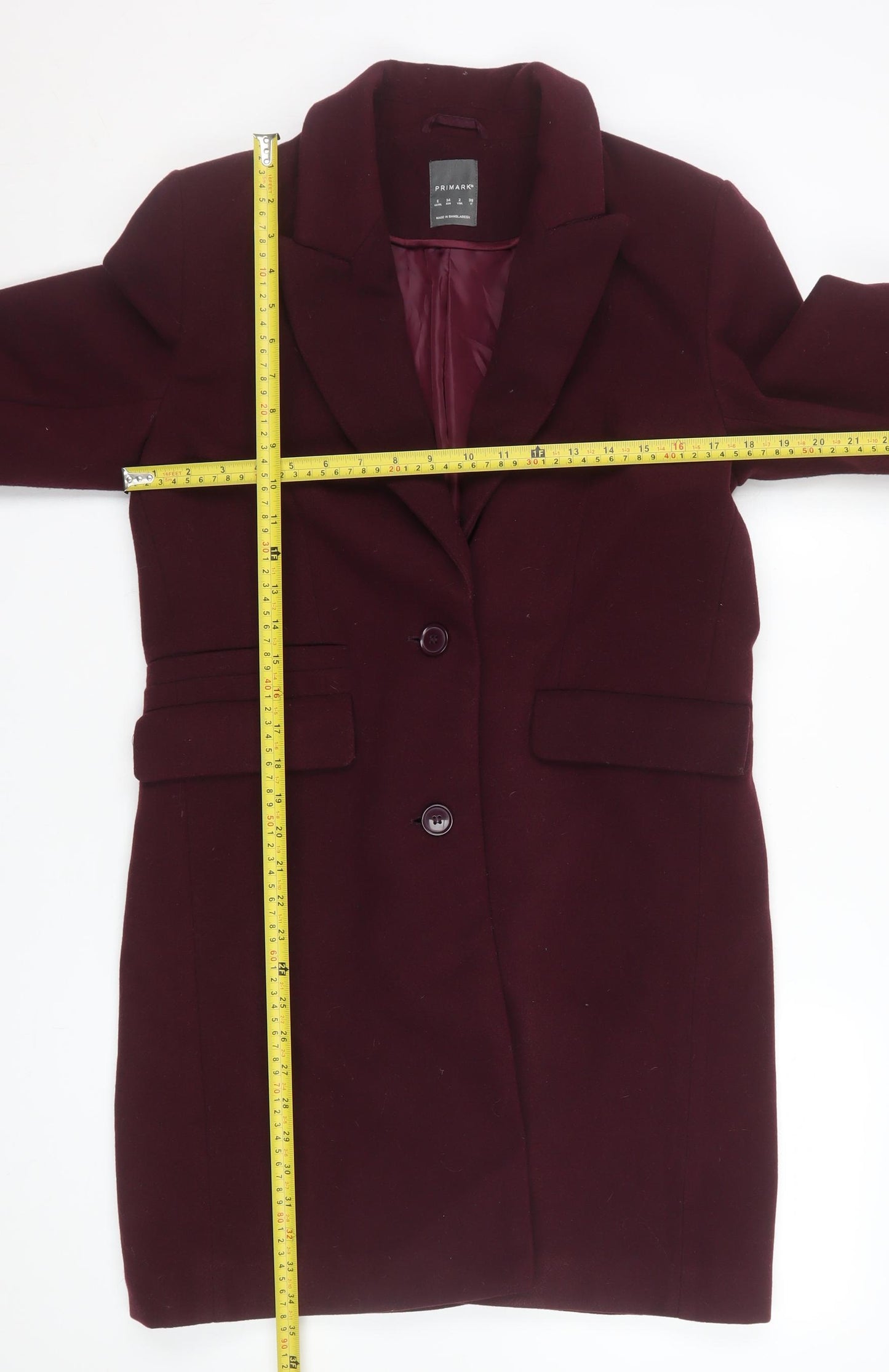 Primark Women Red Polyester Mid-Length Overcoat Size 6