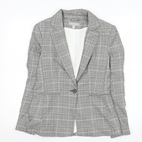 H&M Women’s Grey Checked Single-Breasted Blazer UK 10 Classic Fit