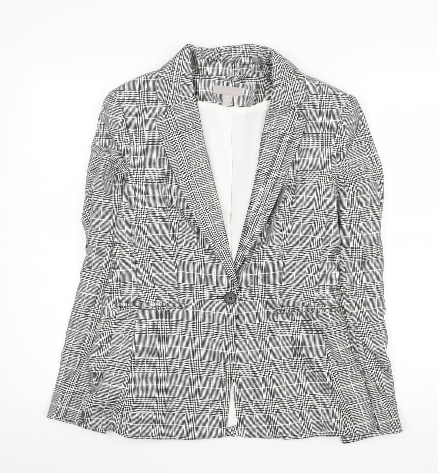 H&M Women’s Grey Checked Single-Breasted Blazer UK 10 Classic Fit