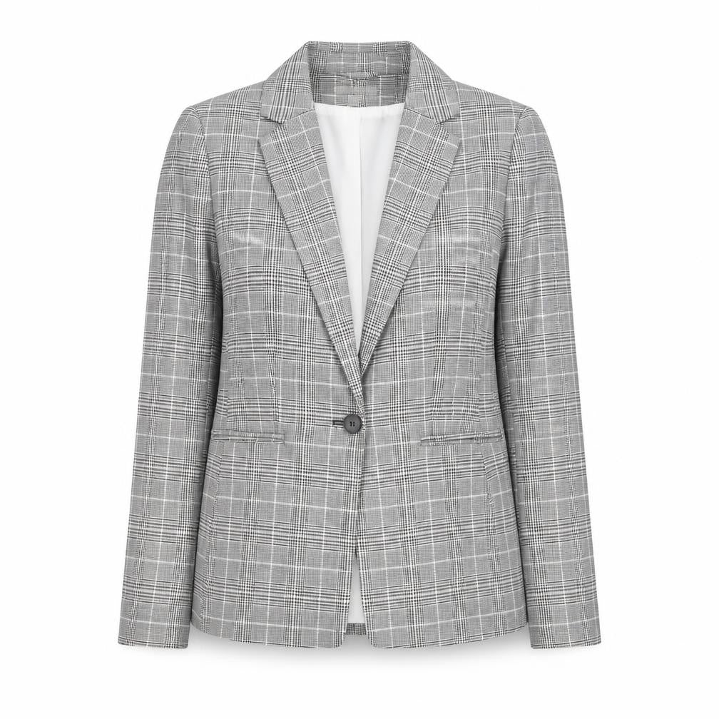 Front view of H&M Women’s Grey Checked Single-Breasted Blazer UK 10 Classic Fit