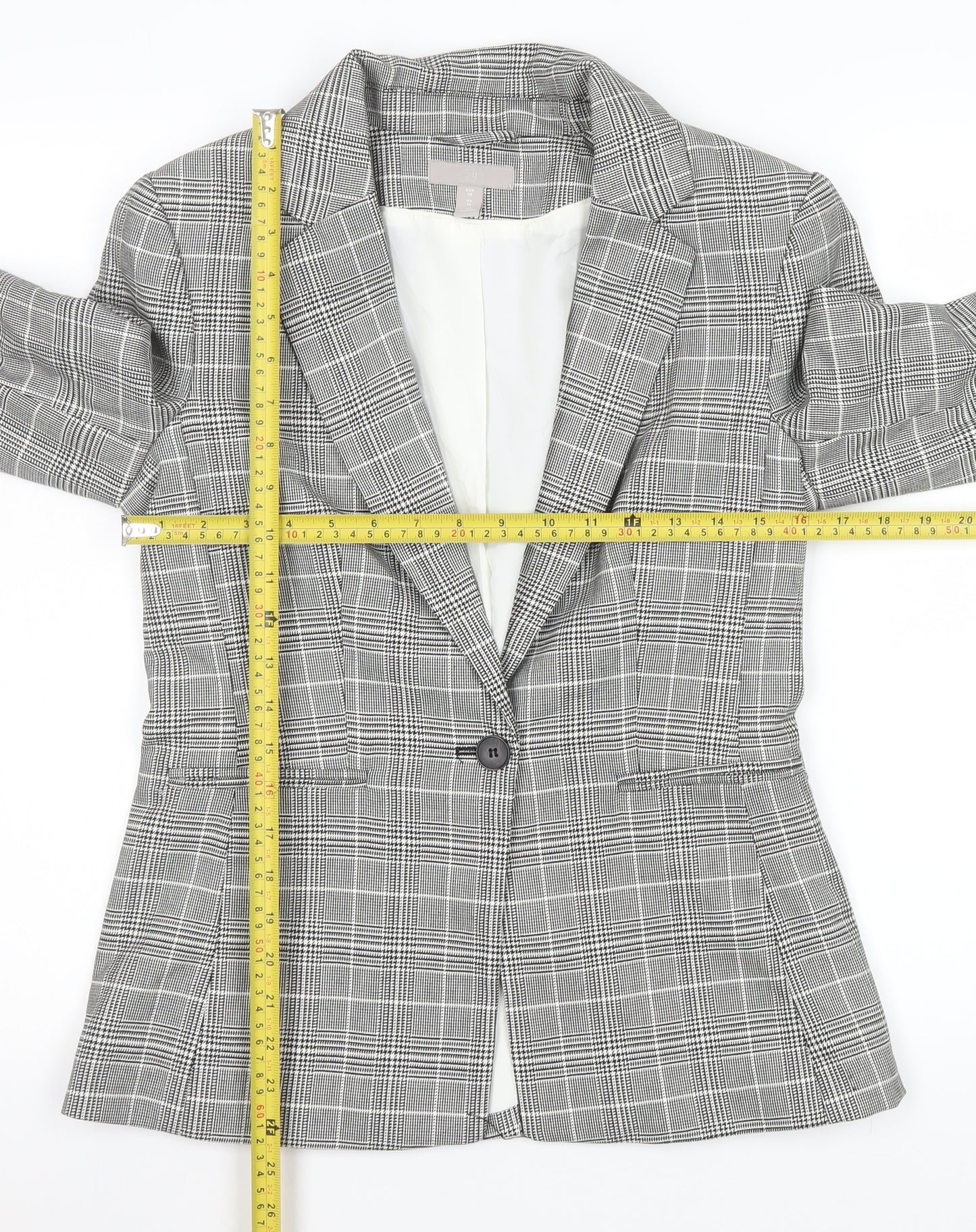 H&M Women’s Grey Checked Single-Breasted Blazer UK 10 Classic Fit