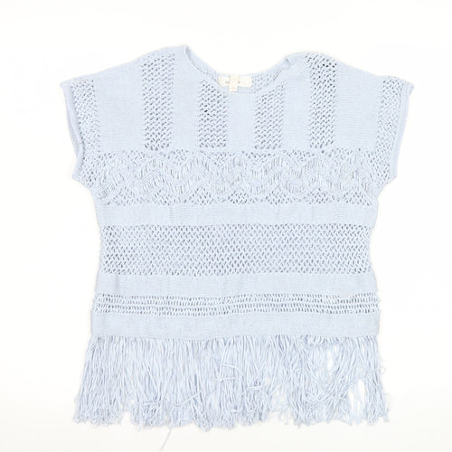 Marks and Spencer Women Blue Knit Fringe Blouse Size M