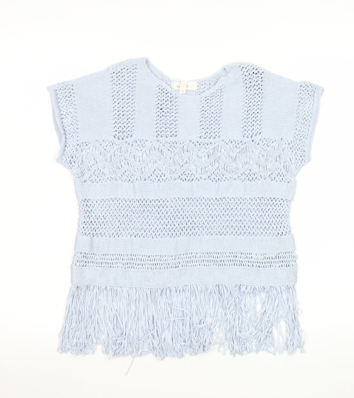 Marks and Spencer Women Blue Knit Fringe Blouse Size M