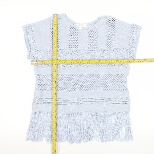 Marks and Spencer Women Blue Knit Fringe Blouse Size M