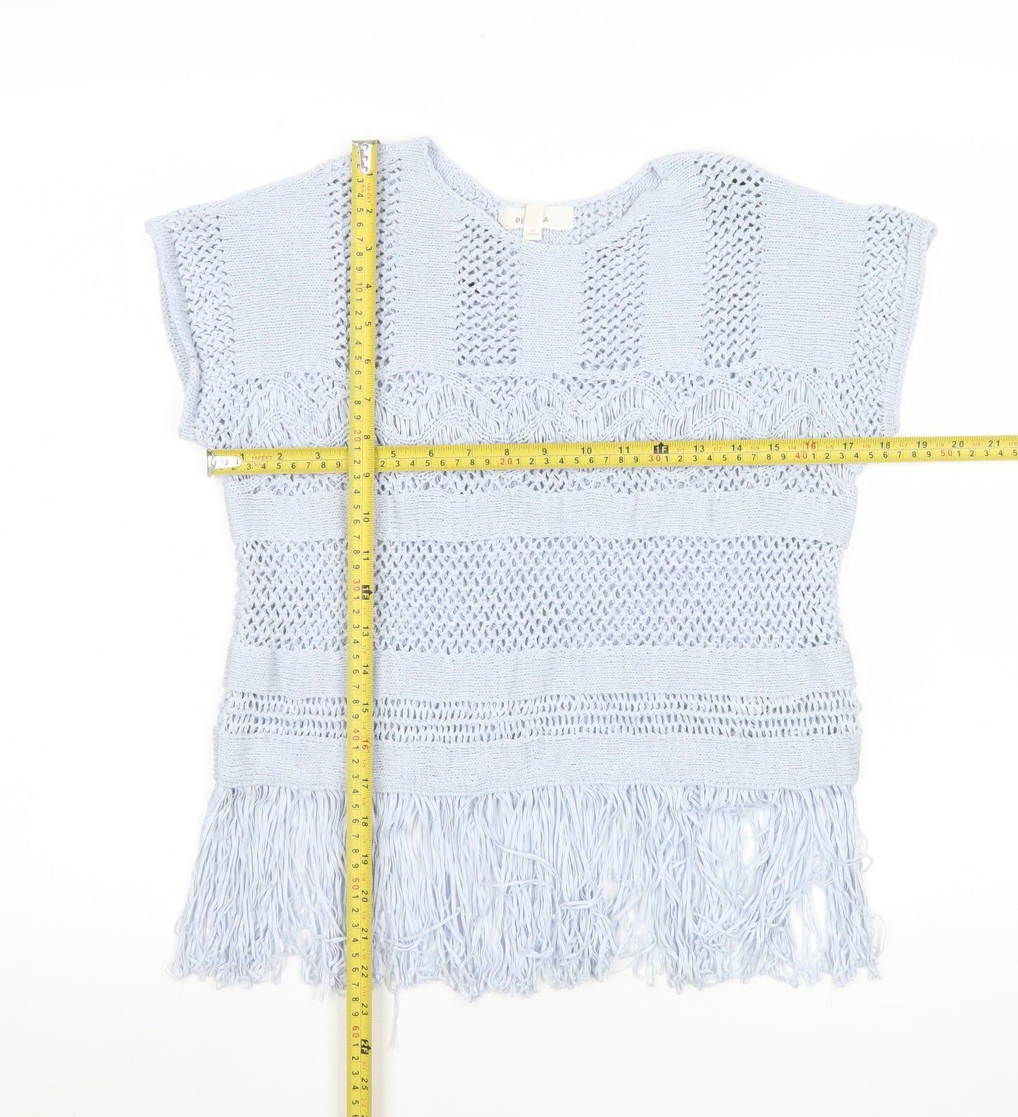 Marks and Spencer Women Blue Knit Fringe Blouse Size M