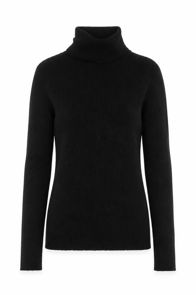 Front view of Primark Women's Black Roll Neck Slim Fit Jumper, size S, 10-12