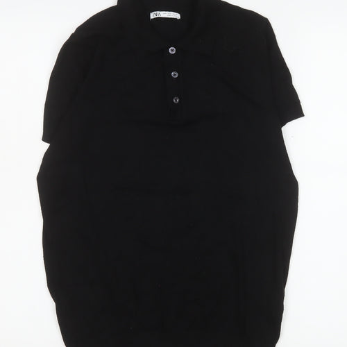 Zara Men Black Cotton Short Sleeve Polo Shirt Size S Regular Fit