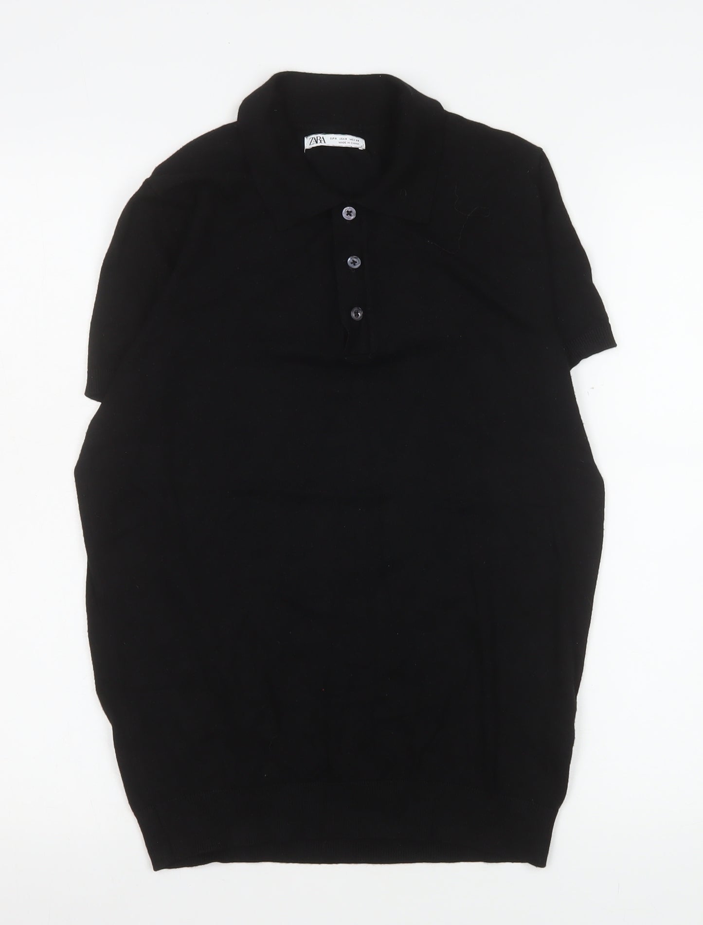 Zara Men Black Cotton Short Sleeve Polo Shirt Size S Regular Fit