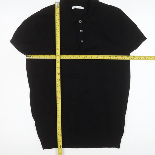 Zara Men Black Cotton Short Sleeve Polo Shirt Size S Regular Fit