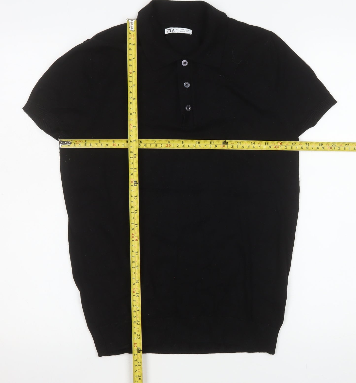 Zara Men Black Cotton Short Sleeve Polo Shirt Size S Regular Fit